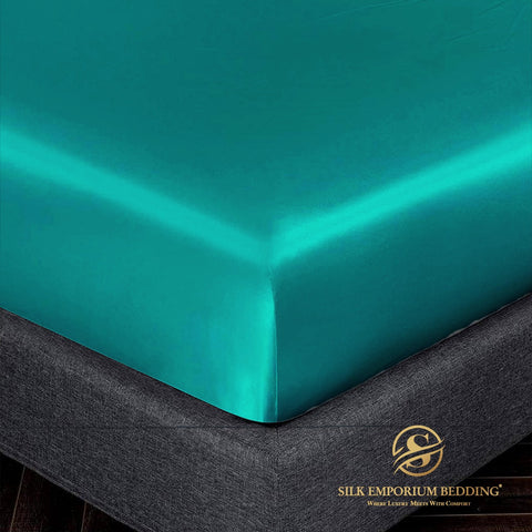 King Size SATIN SILK FITTED SHEET (Teal)