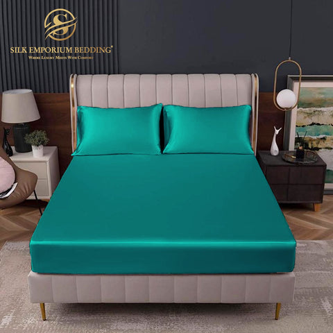 King Size SATIN SILK FITTED SHEET (Teal)