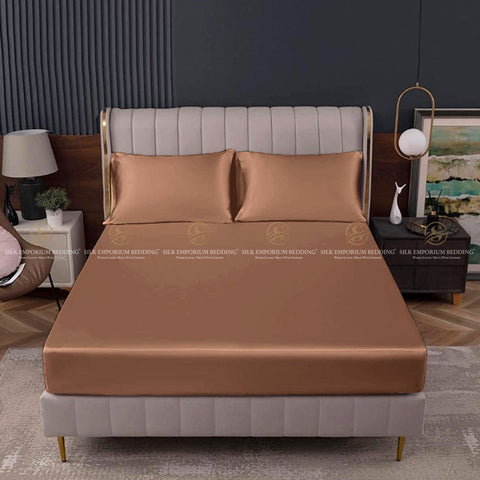 King Size SATIN SILK FITTED SHEET (CHOCO GOLD)