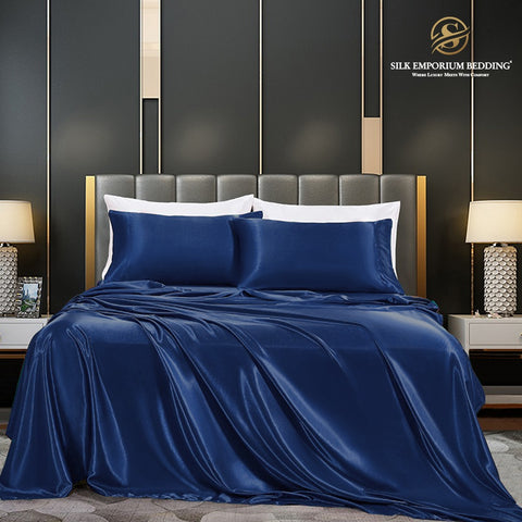 3Pcs Silk Bedsheet (Navy Blue)