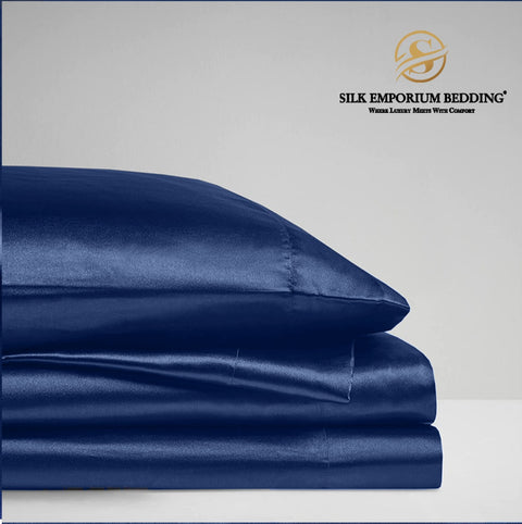 3Pcs Silk Bedsheet (Navy Blue)