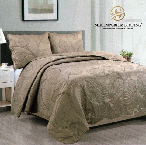 Cotton Sateen Leaf Quilted Bedspread
