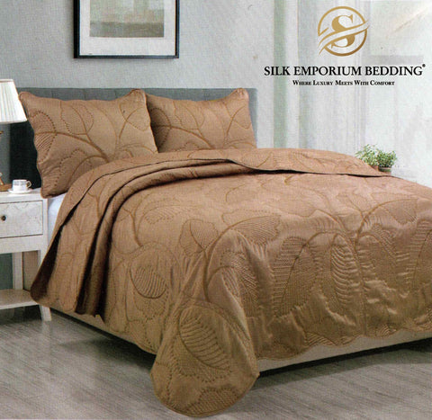 Cotton Sateen Leaf Quilted Bedspread