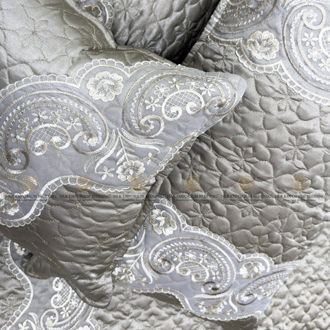 Silk Quilted Turkish Bedspread 4pcs Set (Hazel Grey)