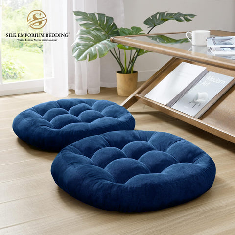 Round Shape Floor Cushions Pack of 2  Navy Blue