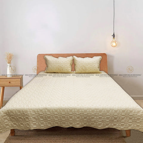 Cotton Irsh Quilted EMB Bedspread 3pcs Set (Beige)