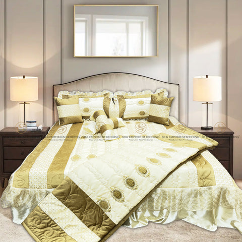 Turkish Velvet Organza 9pcs Set (Beige Gold)