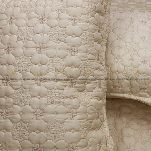 Cotton Irsh Quilted EMB Bedspread 3pcs Set (Beige)
