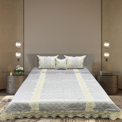 Silk Quilted Turkish Bedspread 4pcs Set (Shimmery Grey)