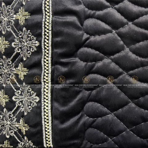 Pure Luxury Micro Velvet Versace Pannal Embroidered 10pcs Set. (Black Diamond)