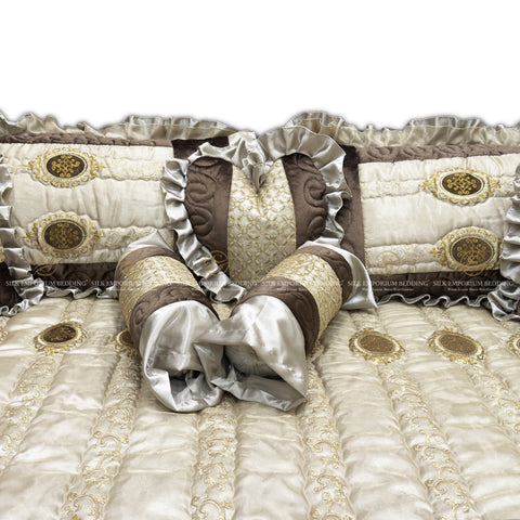 Turkish Velvet Organza 9pcs Set (Beige Brown Gold)