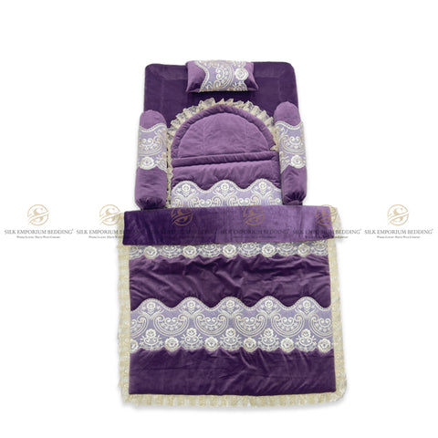 Velvet Baby Set for New Born Baby-6 Pcs-purpele