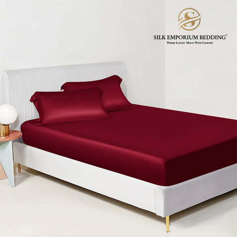 SILK SATIN FITTED SHEET (MAROON)
