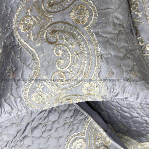Silk Quilted Turkish Bedspread 4pcs Set (Shimmery Grey)