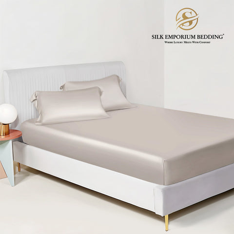 SILK SATIN FITTED SHEET (HAZEL GRAY)