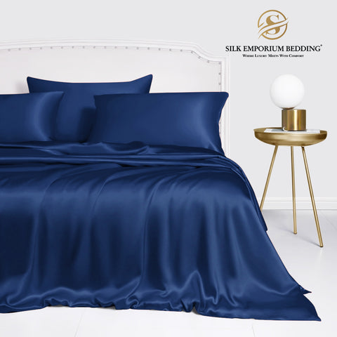 Silk Satin Duvet Cover set (Navy Blue)