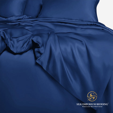 Silk Satin Duvet Cover set (Navy Blue)