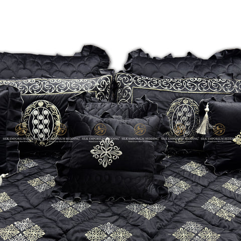 Pure Luxury Micro Velvet Versace Pannal Embroidered 10pcs Set. (Black Diamond)