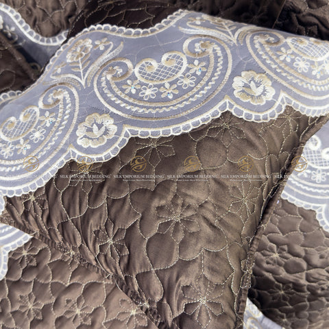 Silk Quilted Turkish Bedspread 4pcs Set (Coco Brown)