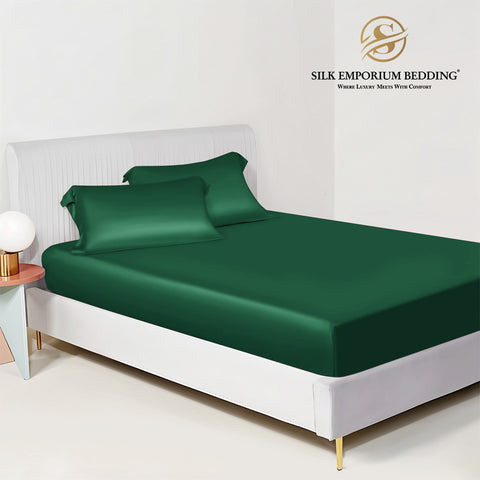 SILK SATIN FITTED SHEET (EMERALD GREEN)
