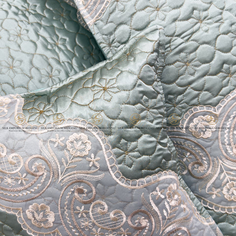 Silk Quilted Turkish Bedspread 4pcs Set (Aquaberry)