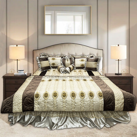 Turkish Velvet Organza 9pcs Set (Beige Brown Gold)