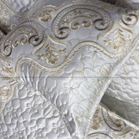 Silk Quilted Turkish Bedspread 4pcs Set (Pearl White)