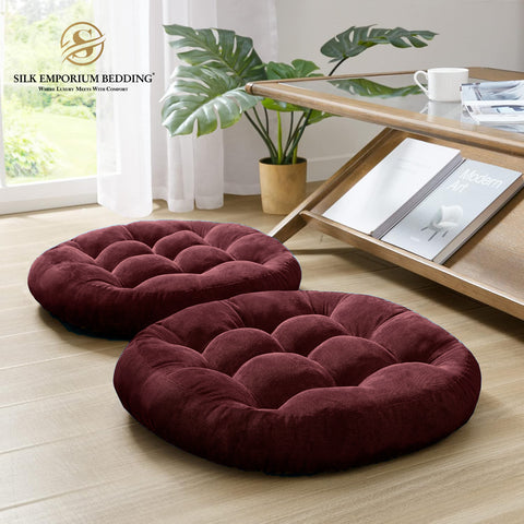 Round Shape Floor Cushions Pack of 2 Dark Maroon