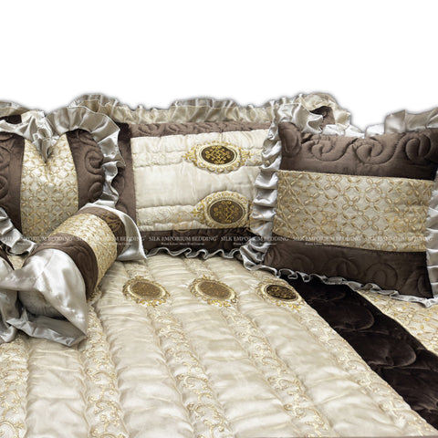 Turkish Velvet Organza 9pcs Set (Beige Brown Gold)