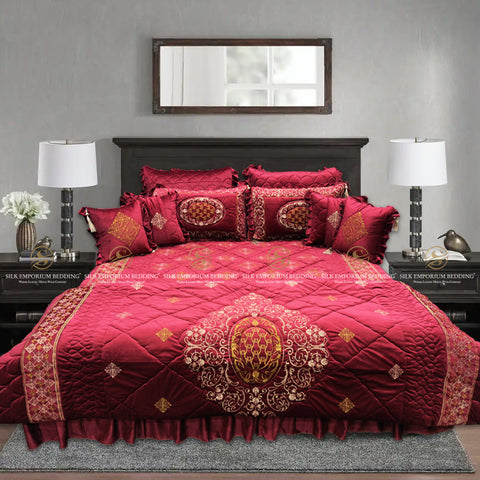 Pure Luxury Micro Velvet Versace Pannal Embroidered 10pcs Set. (Mahroon Gold)