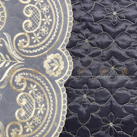 Silk Quilted Turkish Bedspread 4pcs Set (Charcoal Black)
