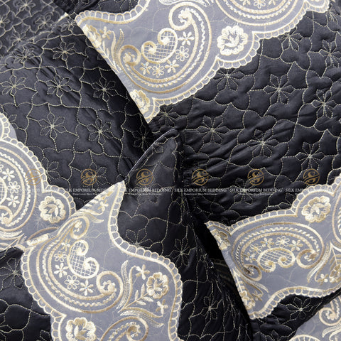 Silk Quilted Turkish Bedspread 4pcs Set (Charcoal Black)