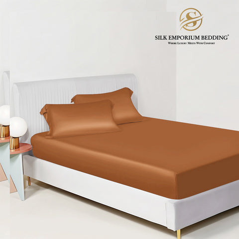 SILK SATIN FITTED SHEET (CHOCO GOLD)
