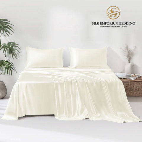 Silk Satin Bedsheet 3pcs  (Cream)