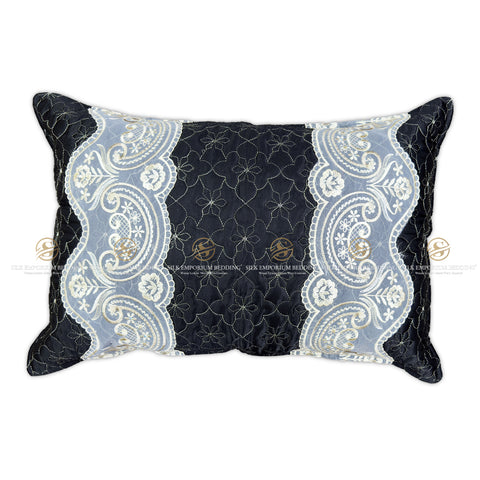 Silk Quilted Turkish Bedspread 4pcs Set (Charcoal Black)