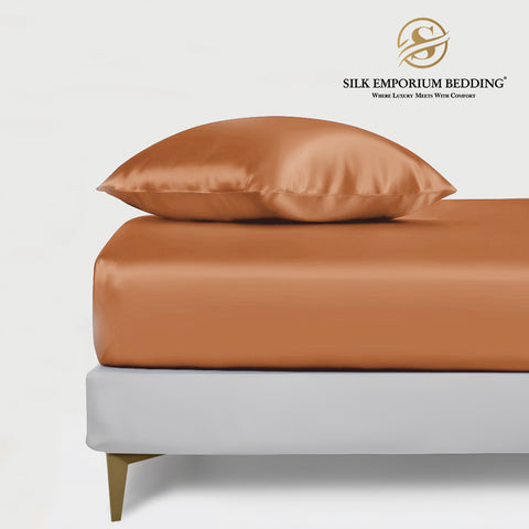 SILK SATIN FITTED SHEET (CHOCO GOLD)