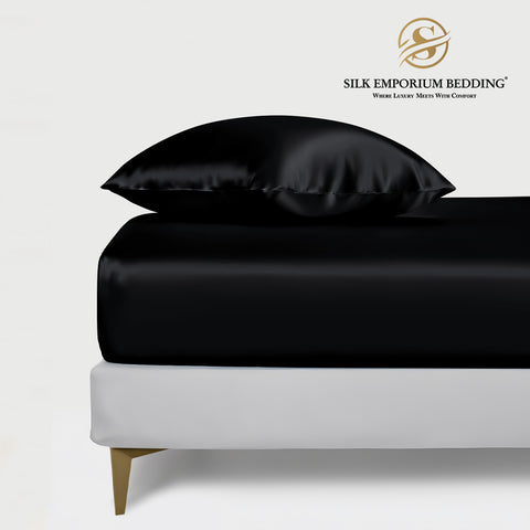 SILK SATIN FITTED SHEET (BLACK)