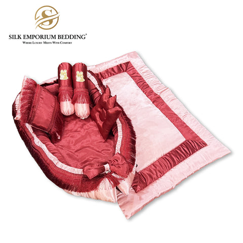 Luxury Silk Baby Set 6 Piece (maroon pink)