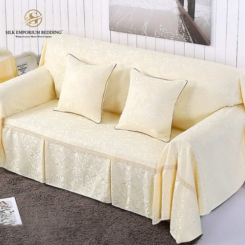 Jacquard Sofa Couch Cover Protector Off White