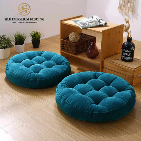 Round Shape Floor Cushions Pack of 2 (Light Blue)