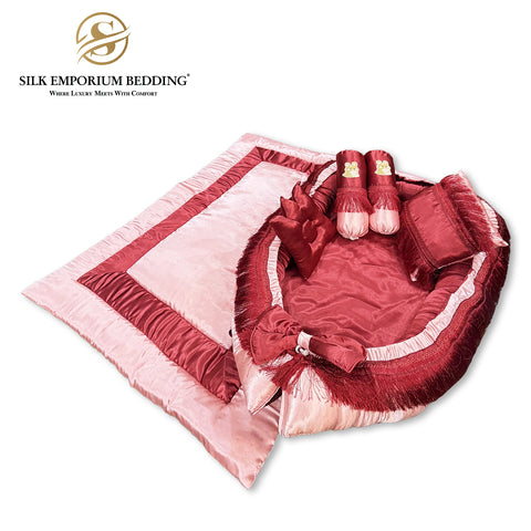 Luxury Silk Baby Set 6 Piece (maroon pink)