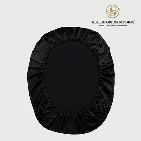 SILK SATIN FITTED SHEET (BLACK)