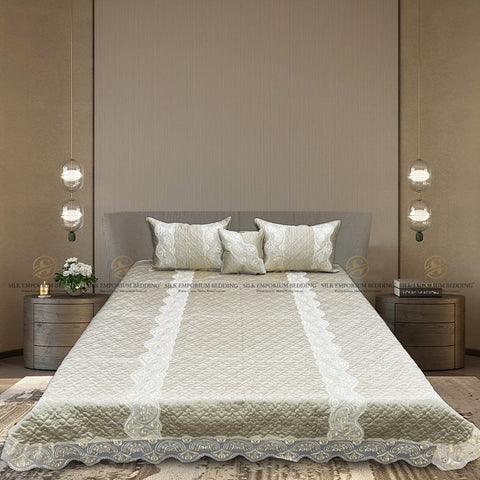 Silk Quilted Turkish Bedspread 4pcs Set (Hazel Grey)