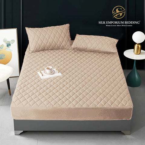 Quilted Mattress Protector- (Beige Color)