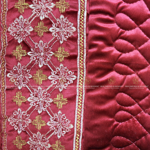 Pure Luxury Micro Velvet Versace Pannal Embroidered 10pcs Set. (Mahroon Gold)