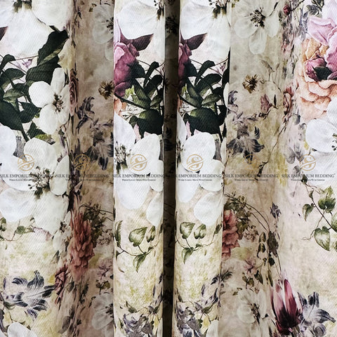 SILK PREMIUM DIGITAL PRINTED CURTAINS (Rose Floral Art Work Design)