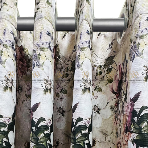 SILK PREMIUM DIGITAL PRINTED CURTAINS (Rose Floral Art Work Design)