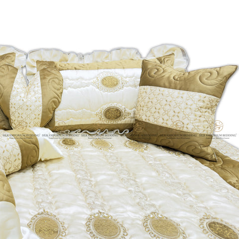 Turkish Velvet Organza 9pcs Set (Beige Gold)
