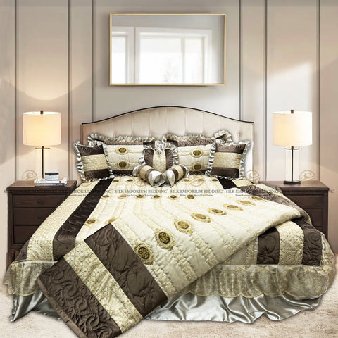 Turkish Velvet Organza 9pcs Set (Beige Brown Gold)