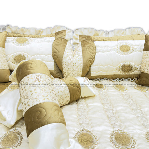 Turkish Velvet Organza 9pcs Set (Beige Gold)